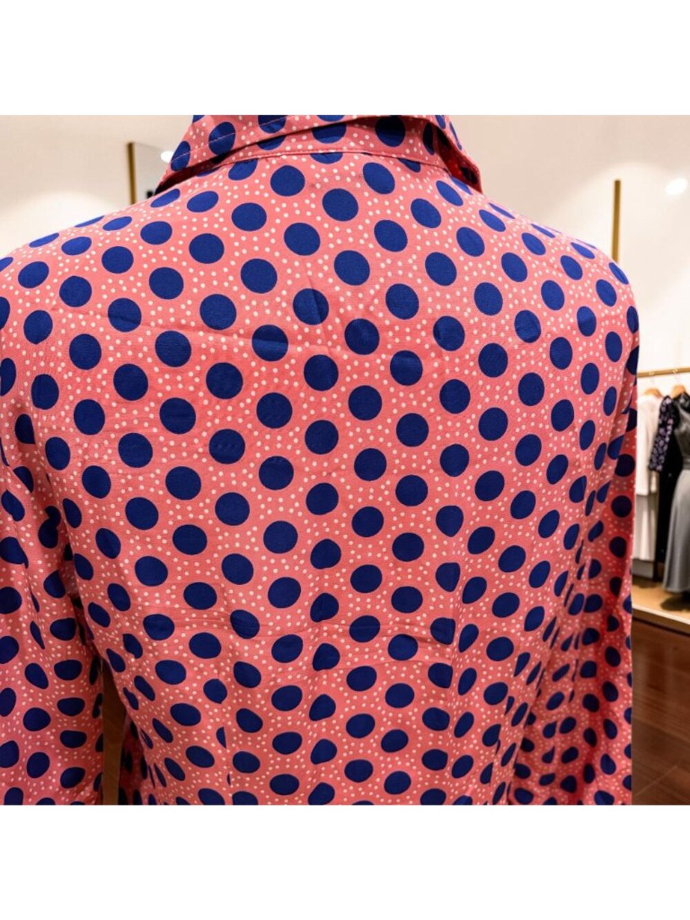 Tucker Silk Shirt Dress Peach Blue Polka Dot Button Front Womens Size P Small - Picture 10 of 12